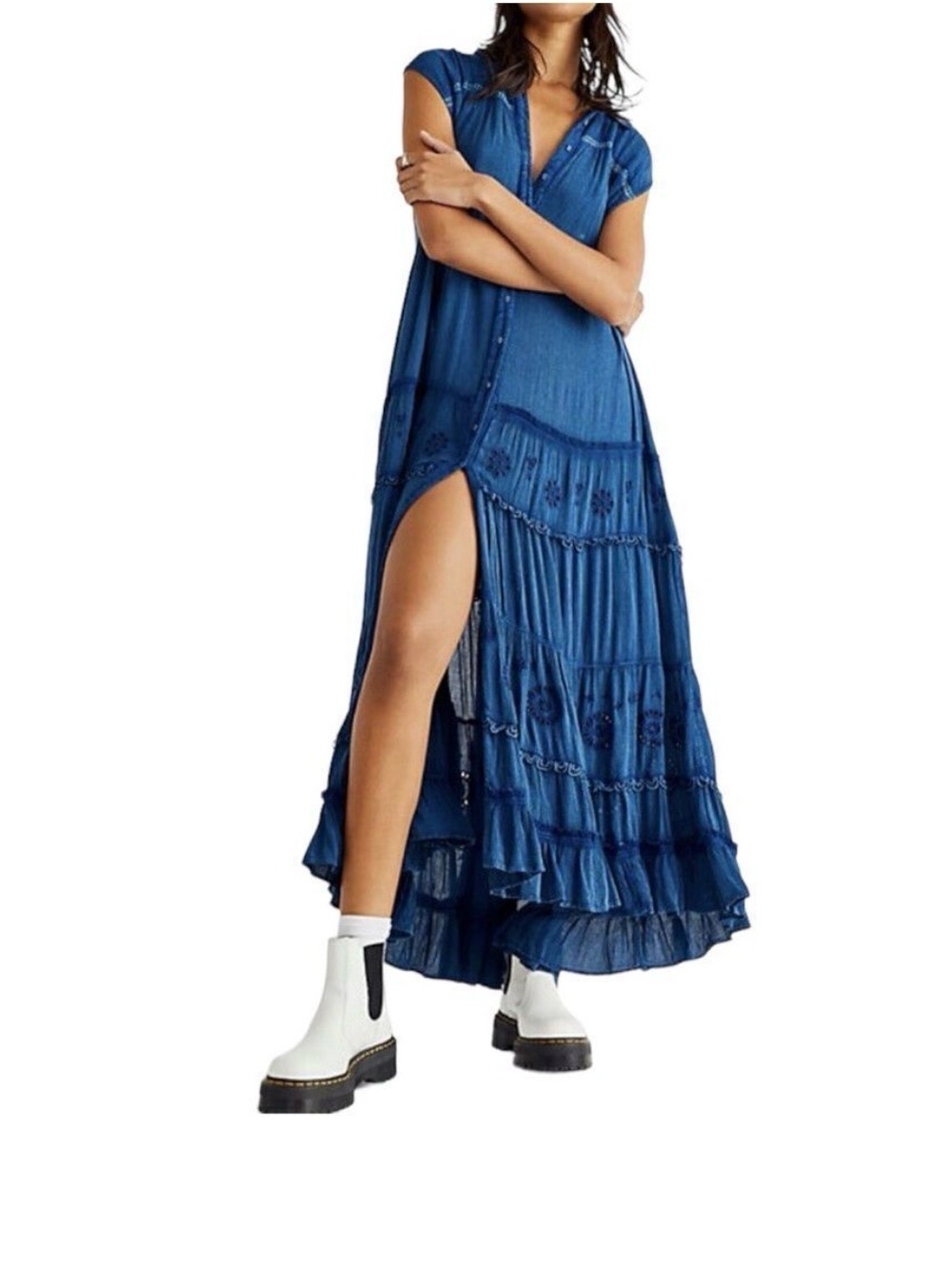 Free People Sleeveless Pretty Cozy Maxi Shirt Dress/Oversized Tiered Topper